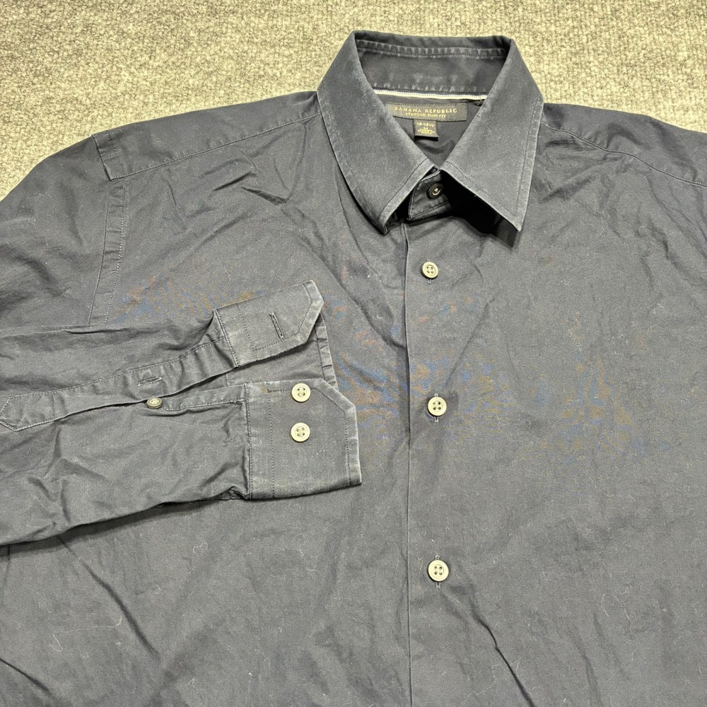 Banana Republic Dress Shirt Mens‎ Medium Navy Blue Stretch Slim Fit Button Down